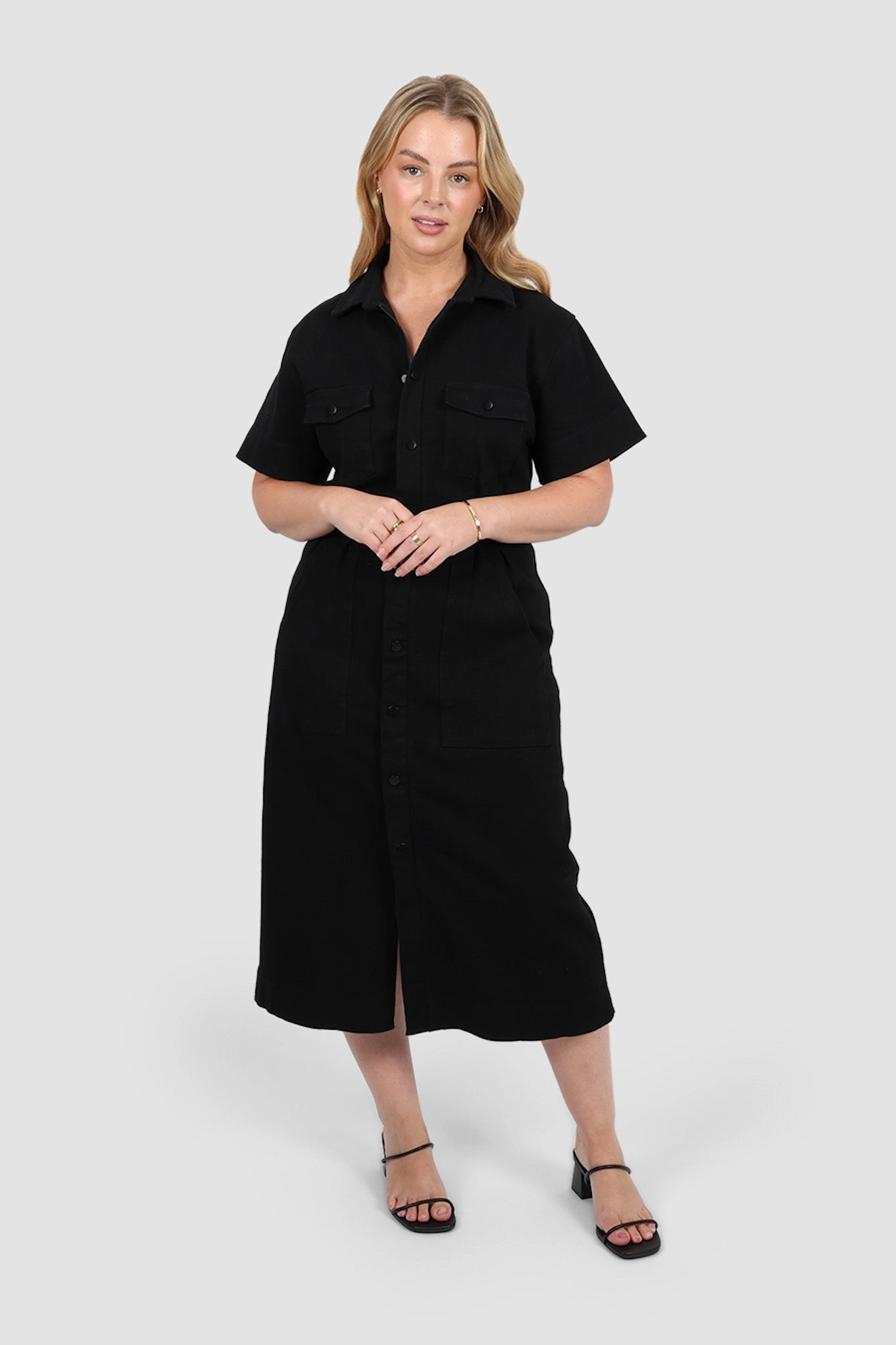 SAVEIRA DENIM MIDI DRESS BLACKOUT