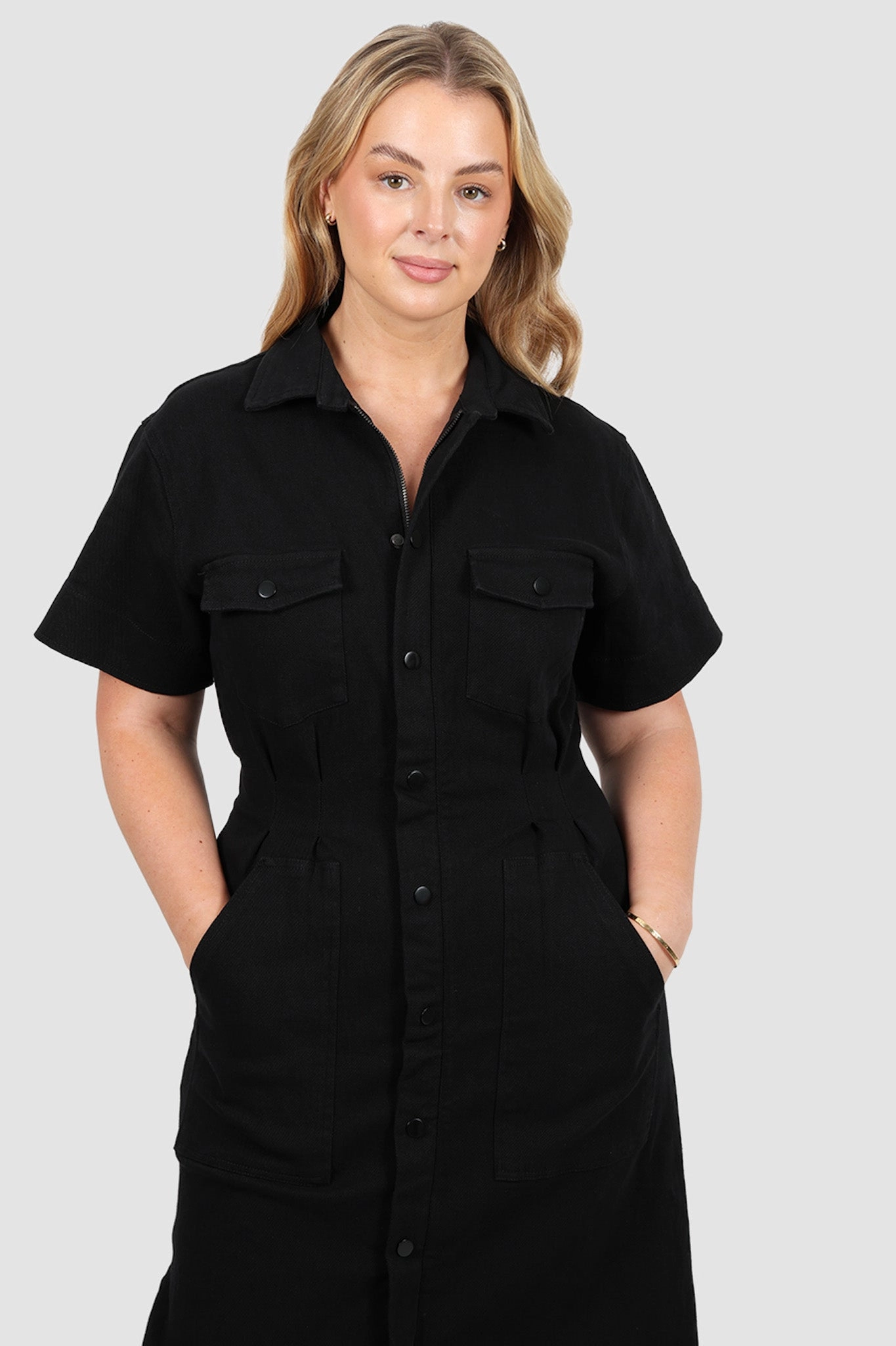 SAVEIRA DENIM MIDI DRESS BLACKOUT