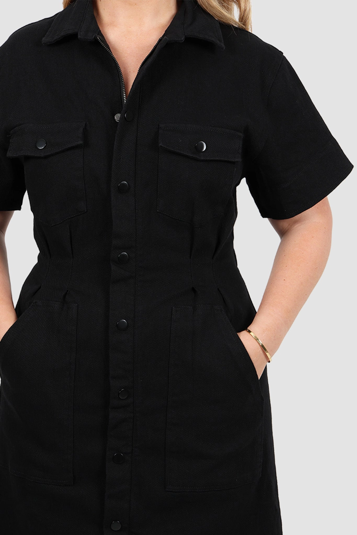 SAVEIRA DENIM MIDI DRESS BLACKOUT