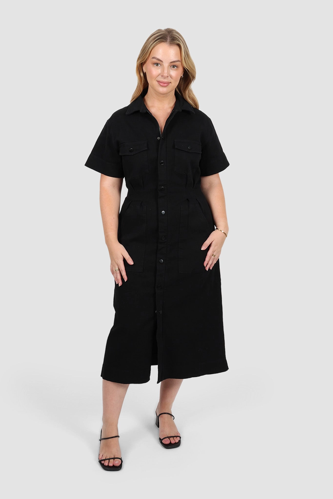 SAVEIRA DENIM MIDI DRESS BLACKOUT