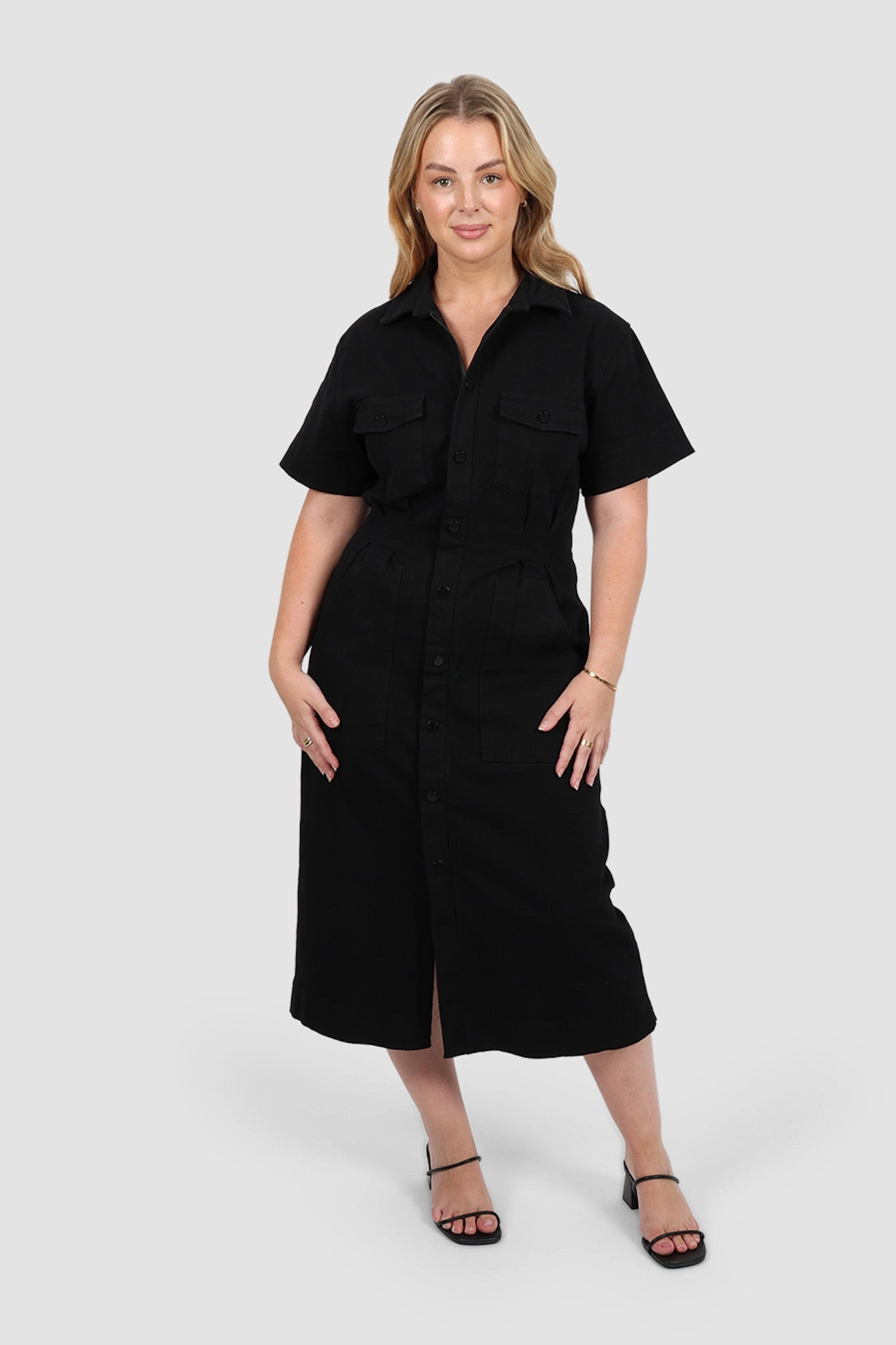 SAVEIRA DENIM MIDI DRESS BLACKOUT