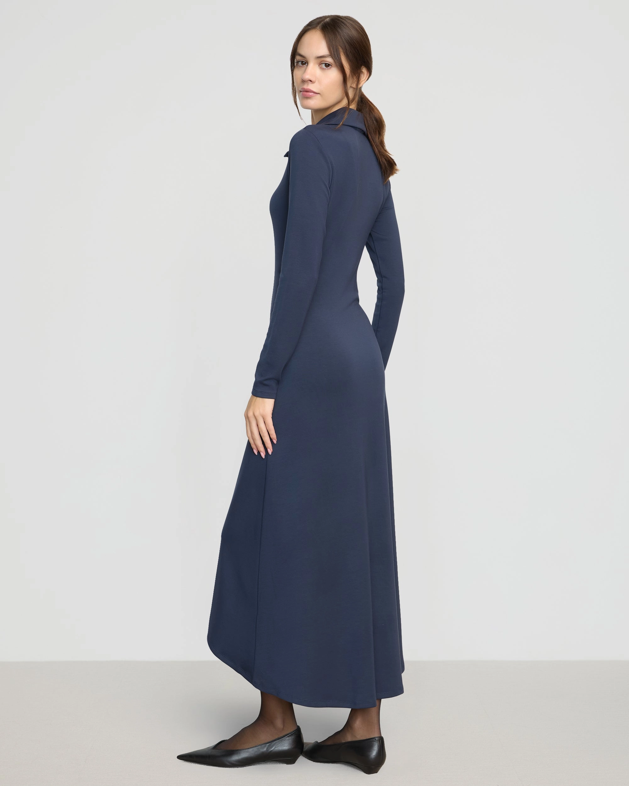 Shawna Button-Accent Collared Dress