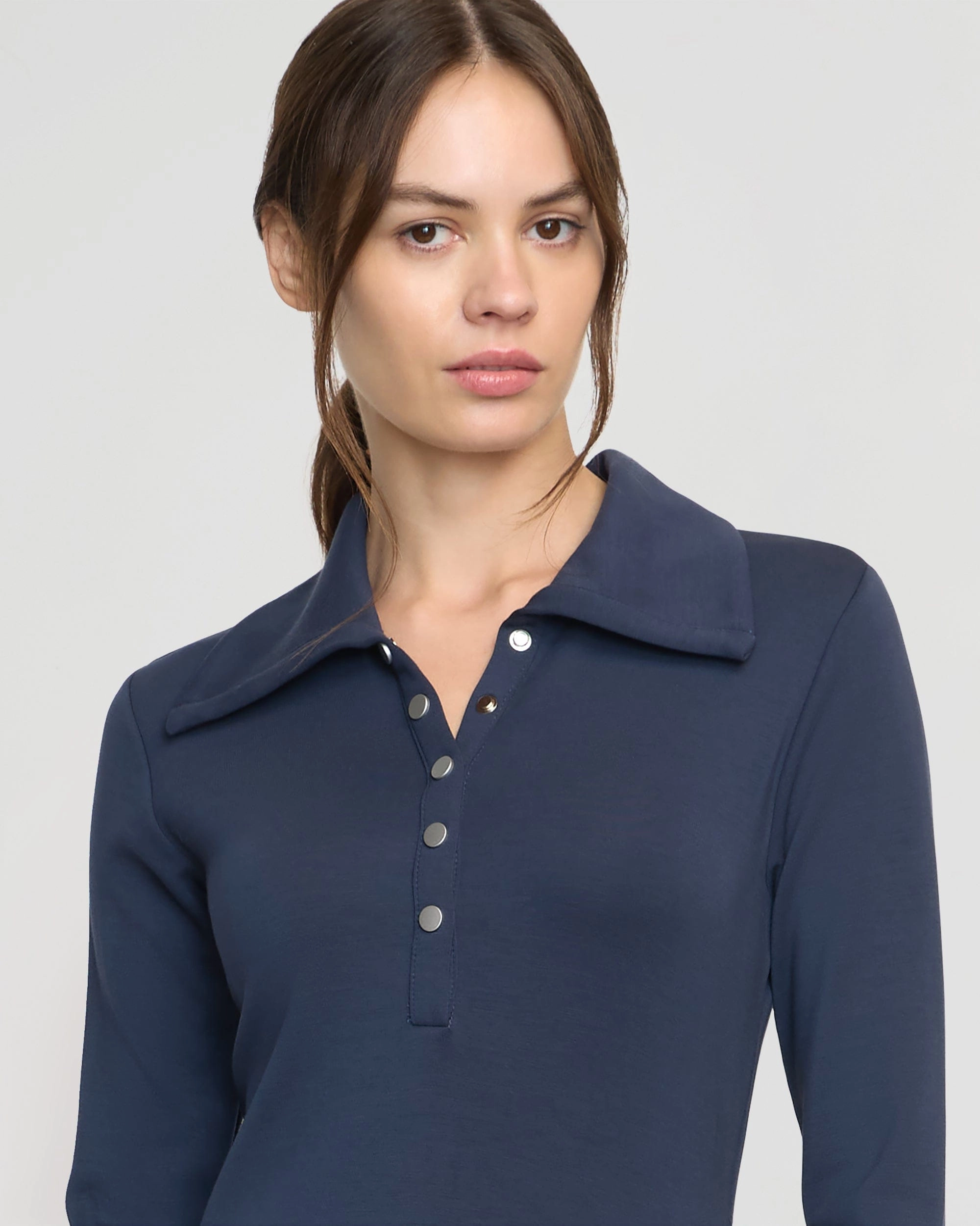 Shawna Button-Accent Collared Dress