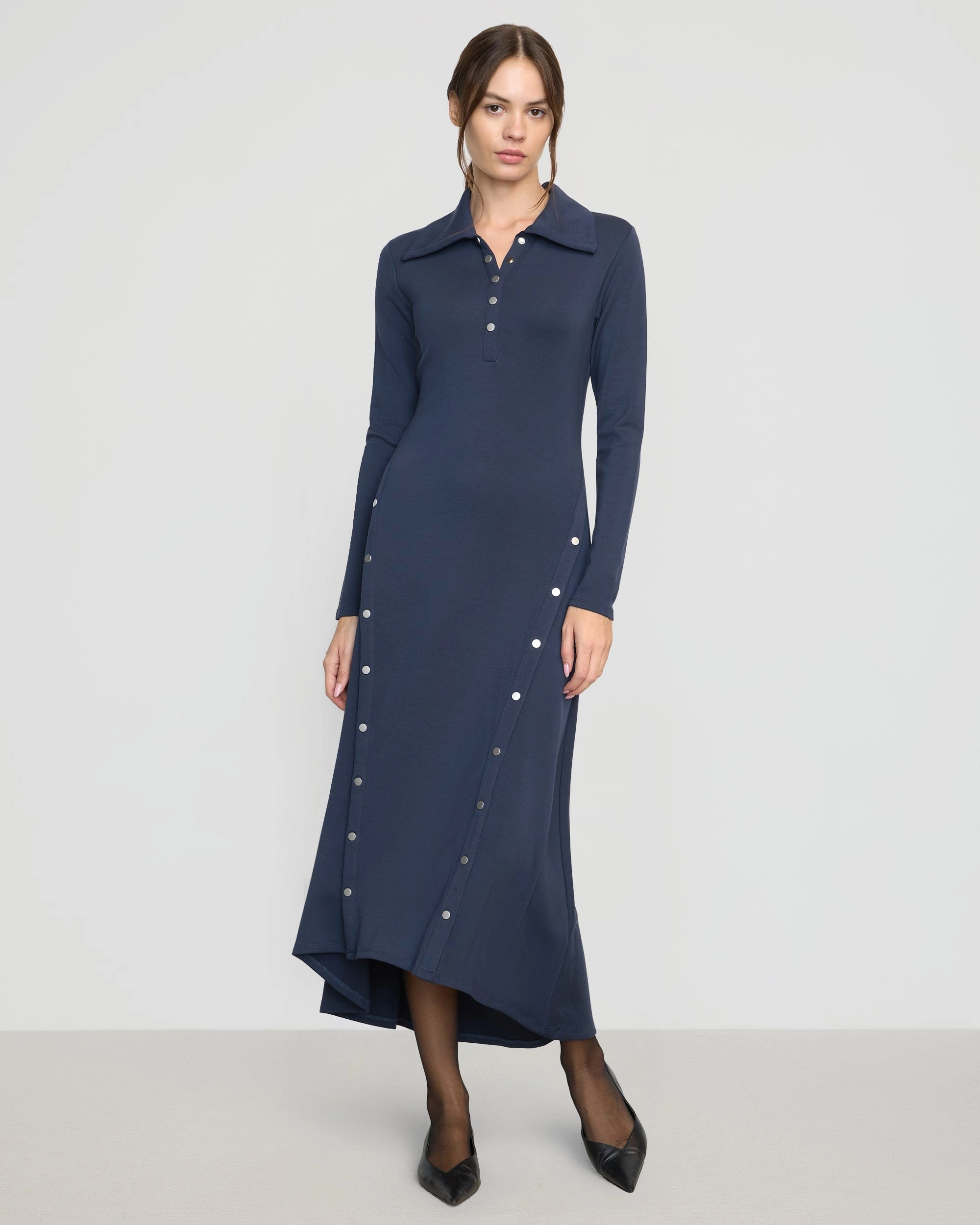 Shawna Button-Accent Collared Dress