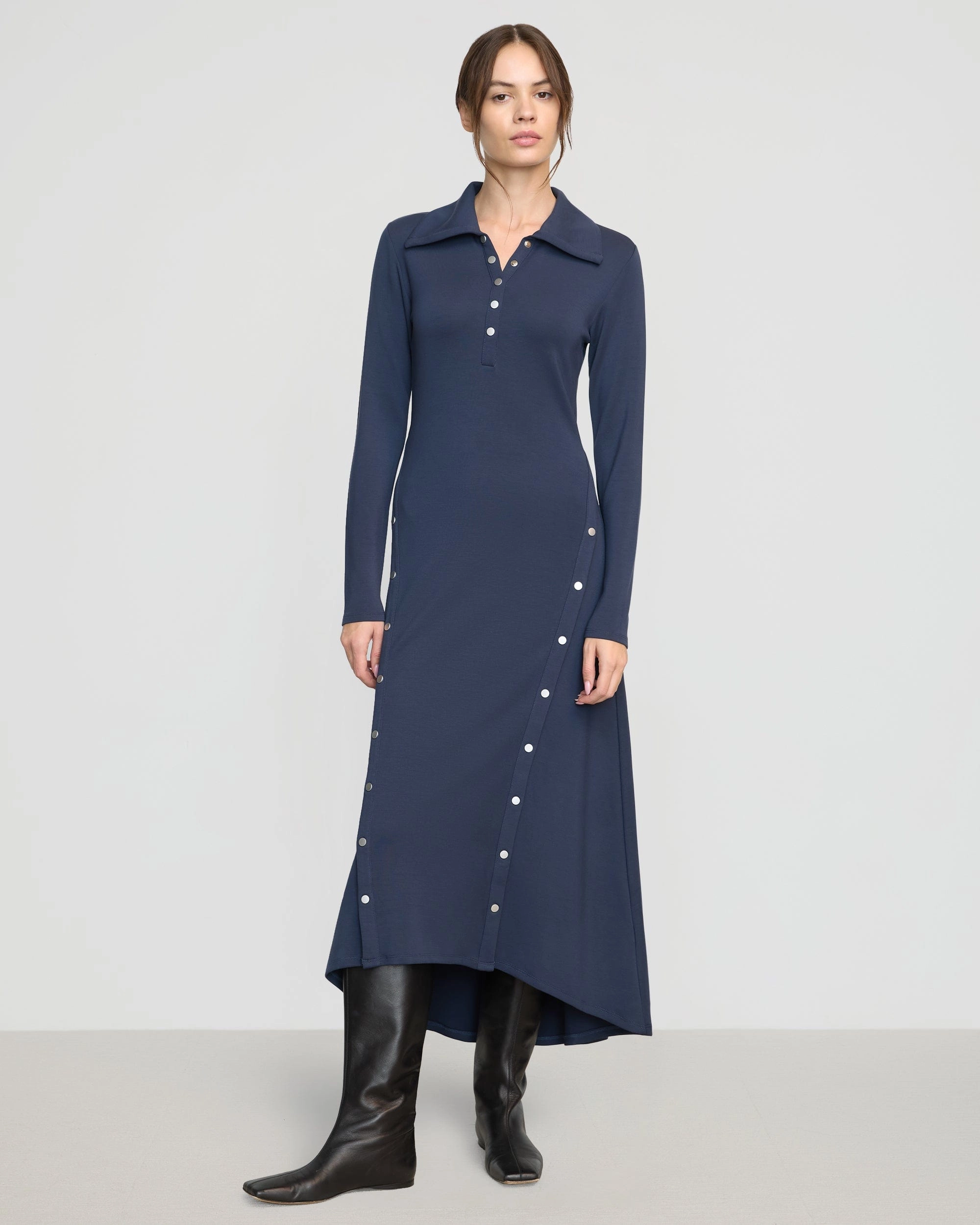 Shawna Button-Accent Collared Dress