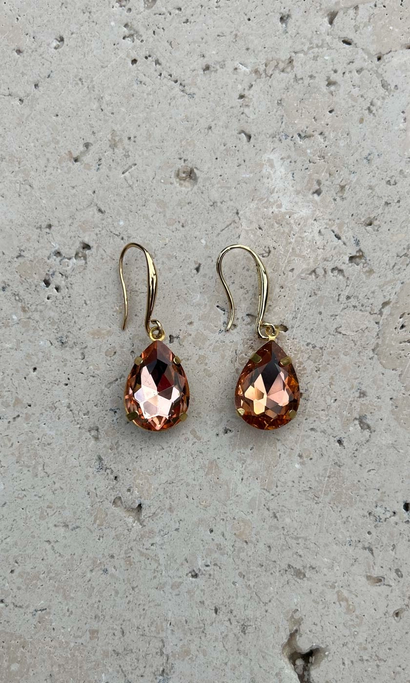 Single Tear Drop Earrings - Amber