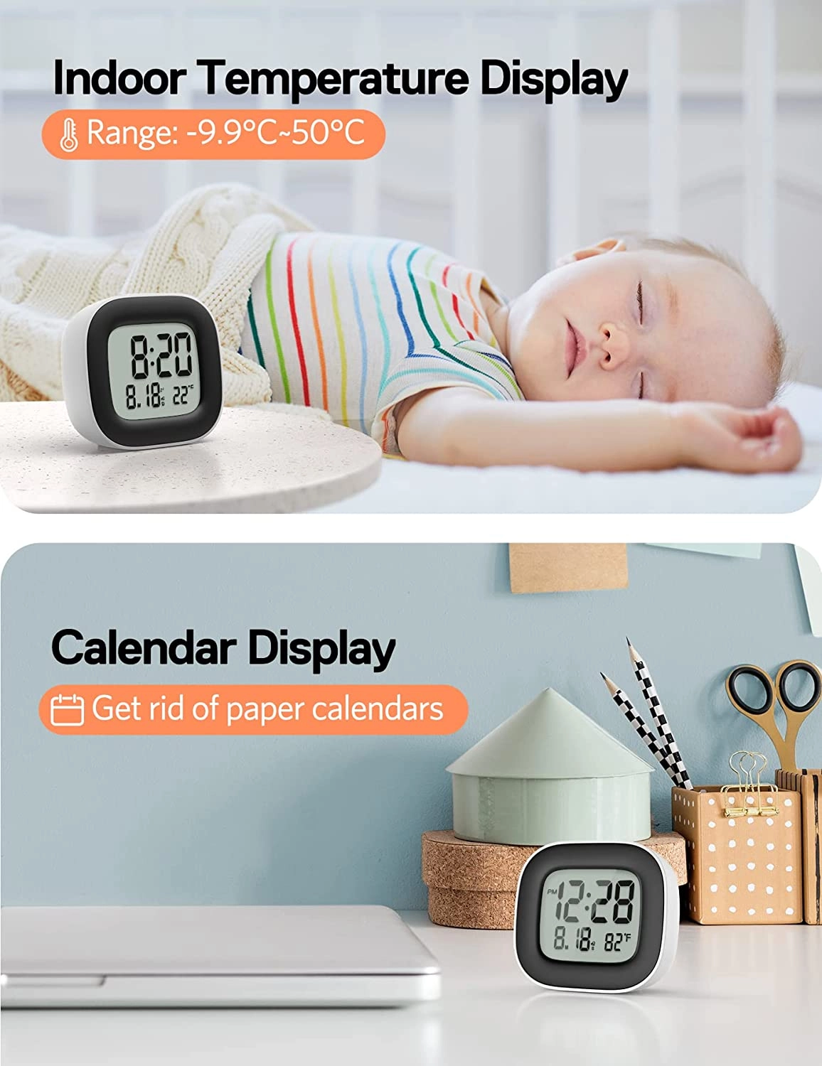 Small Bedside Clock for Kids, Battery Operate