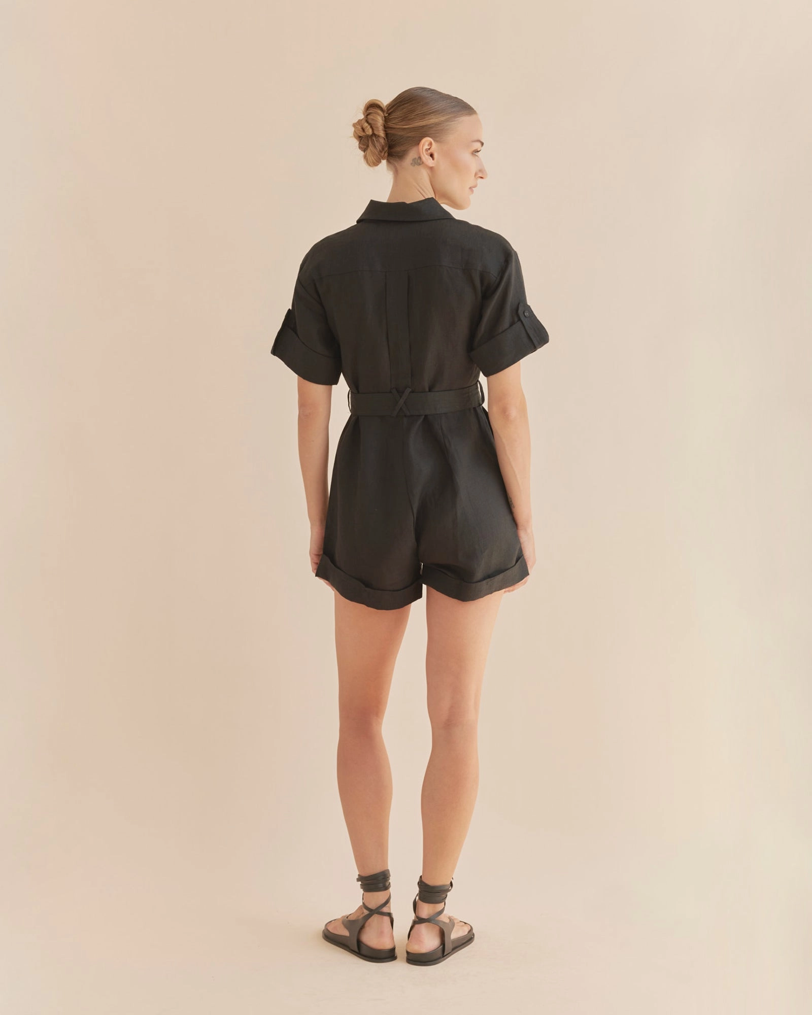 Surreal Linen Playsuit - Black
