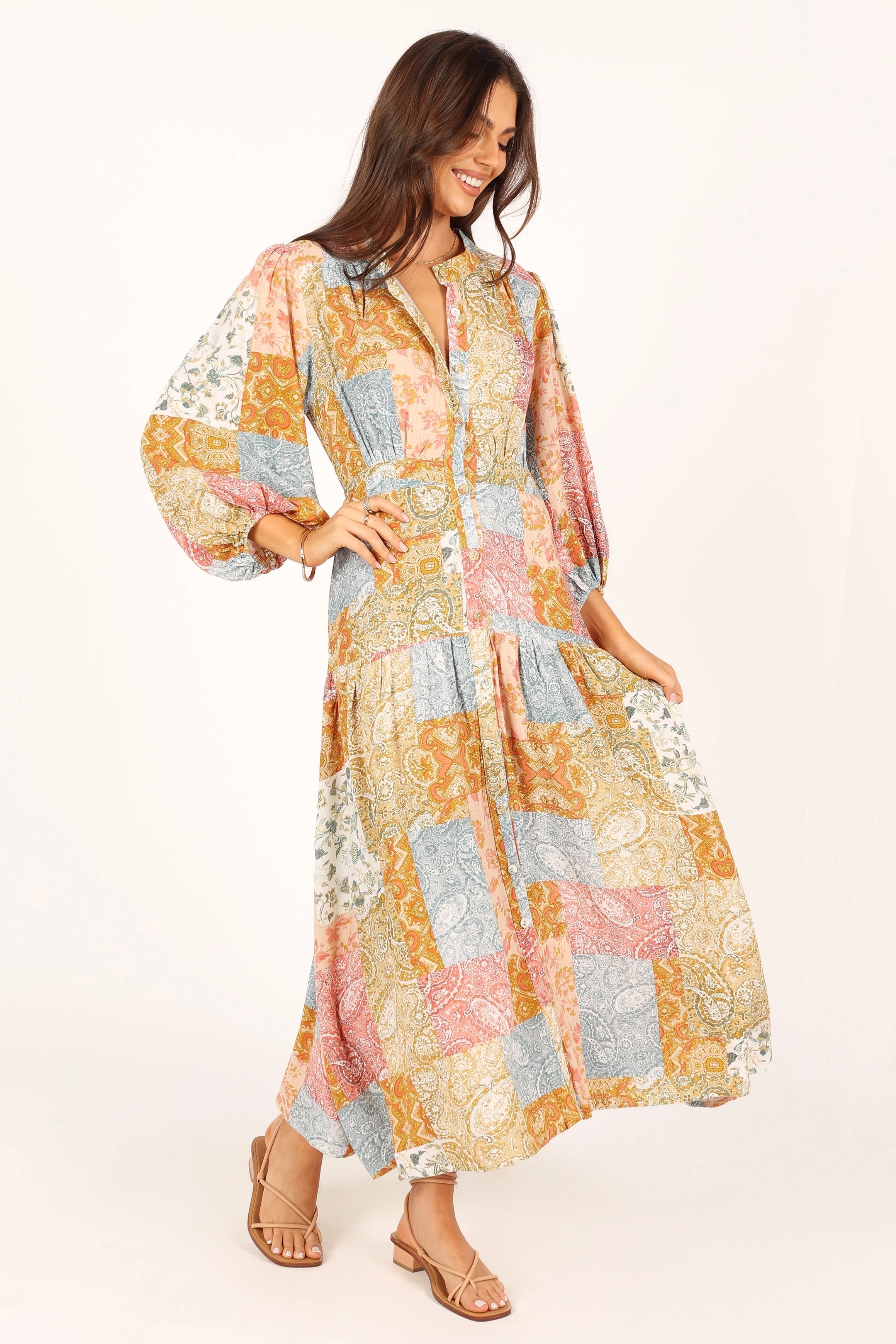 Syracuse Long Sleeve Midi Dress - Multi