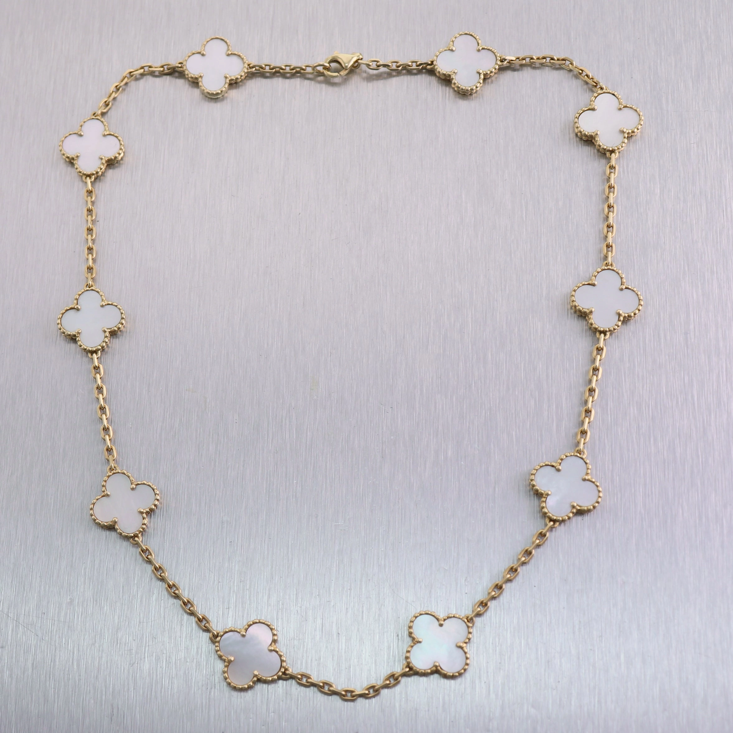 Van Cleef & Arpels 18k Yellow Gold Mother of Pearl Alhambra 16" Necklace