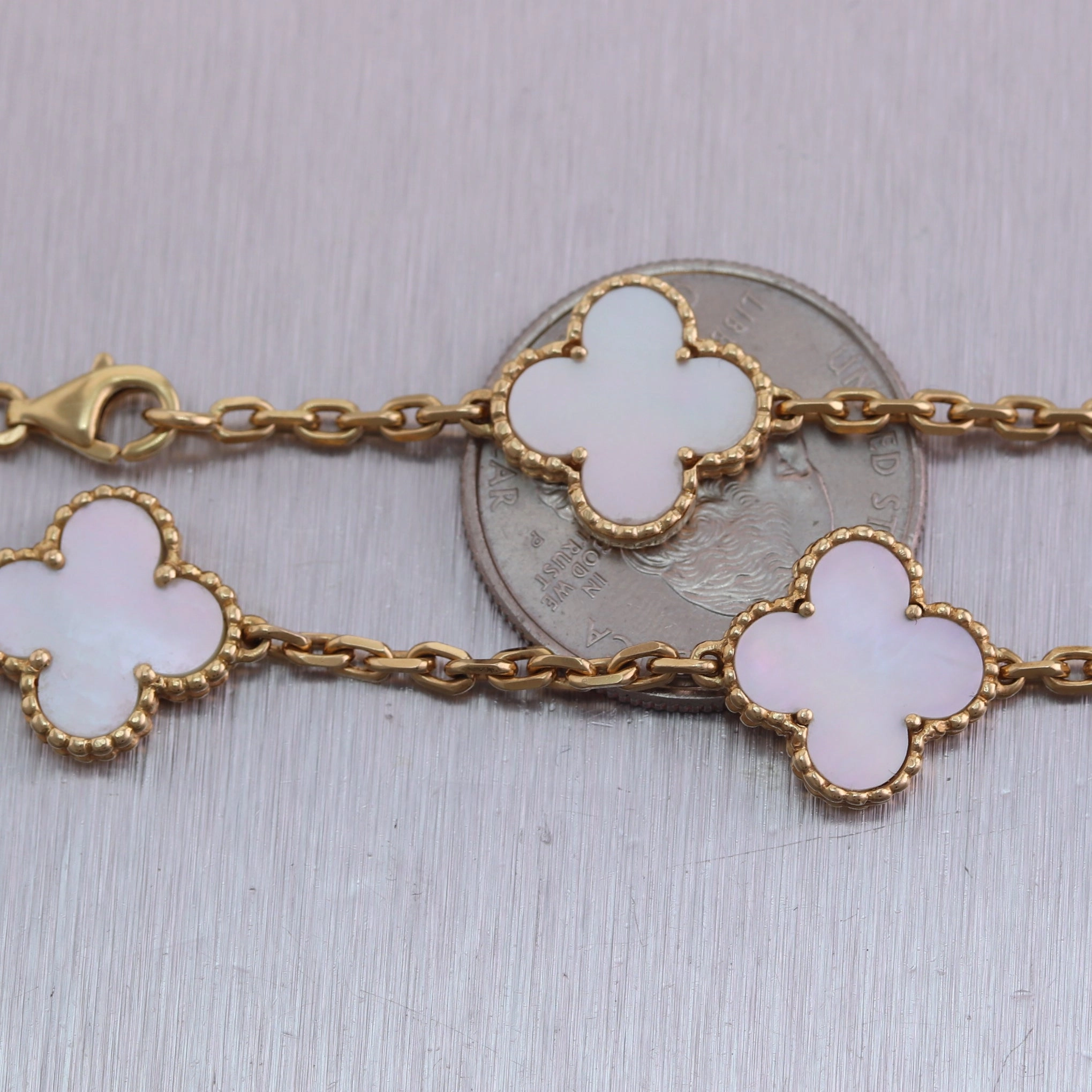 Van Cleef & Arpels 18k Yellow Gold Mother of Pearl Alhambra 16" Necklace
