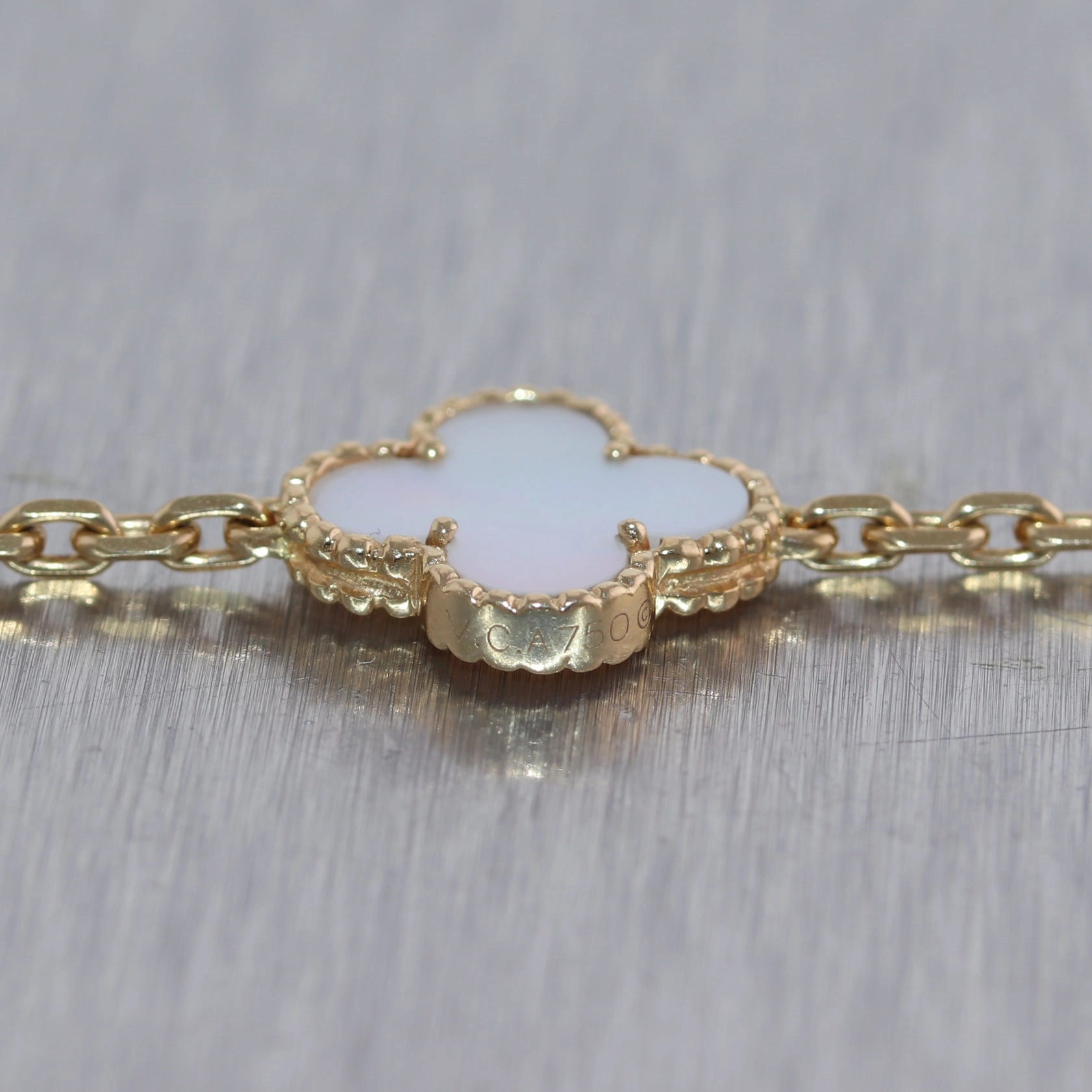 Van Cleef & Arpels 18k Yellow Gold Mother of Pearl Alhambra 16" Necklace