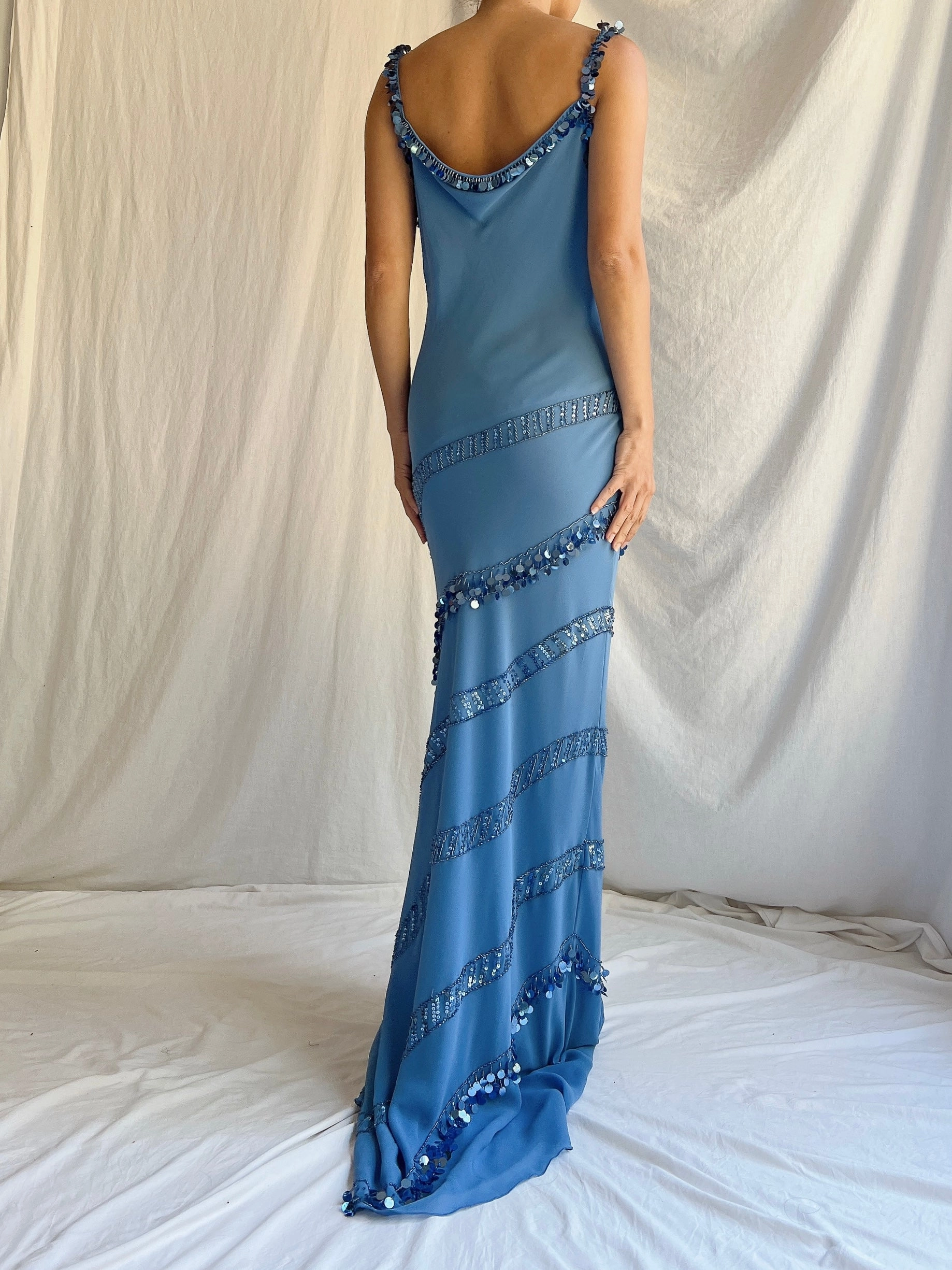 Vintage Blue Silk Crepe Gown - M/L