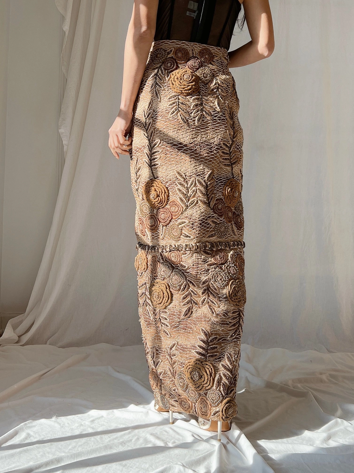 Vintage Italian Metallic Embroidered Skirt - M