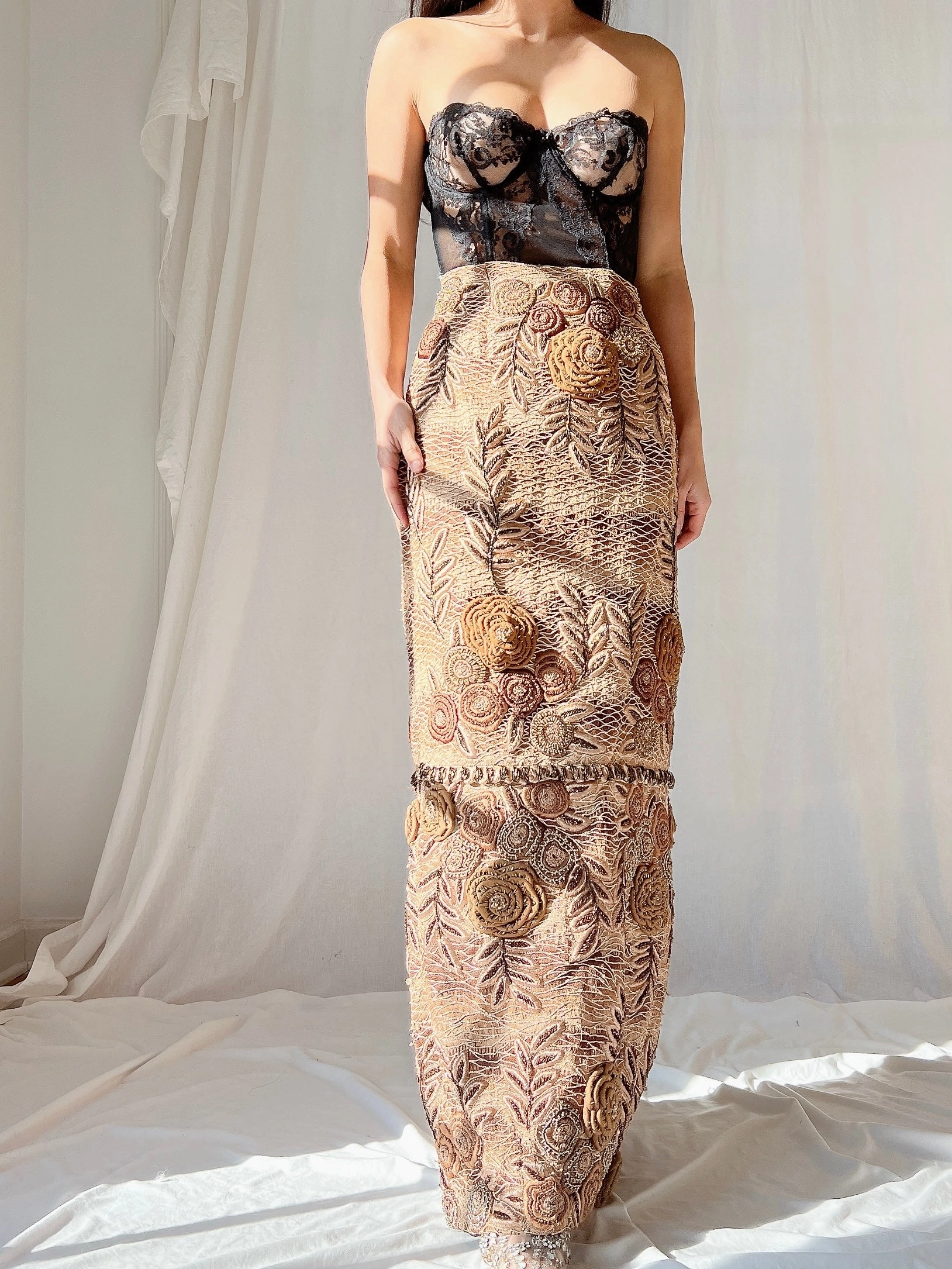 Vintage Italian Metallic Embroidered Skirt - M
