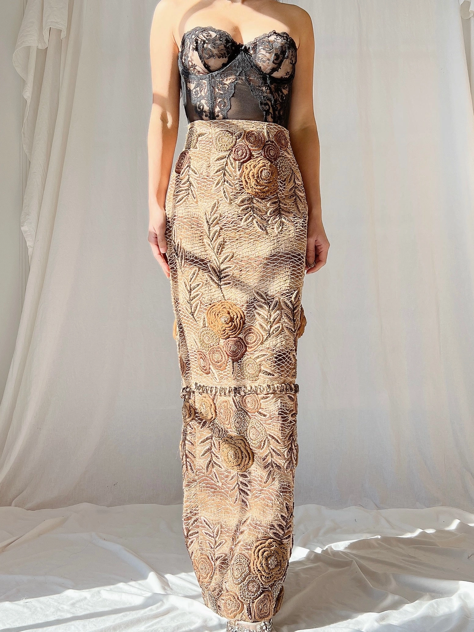 Vintage Italian Metallic Embroidered Skirt - M