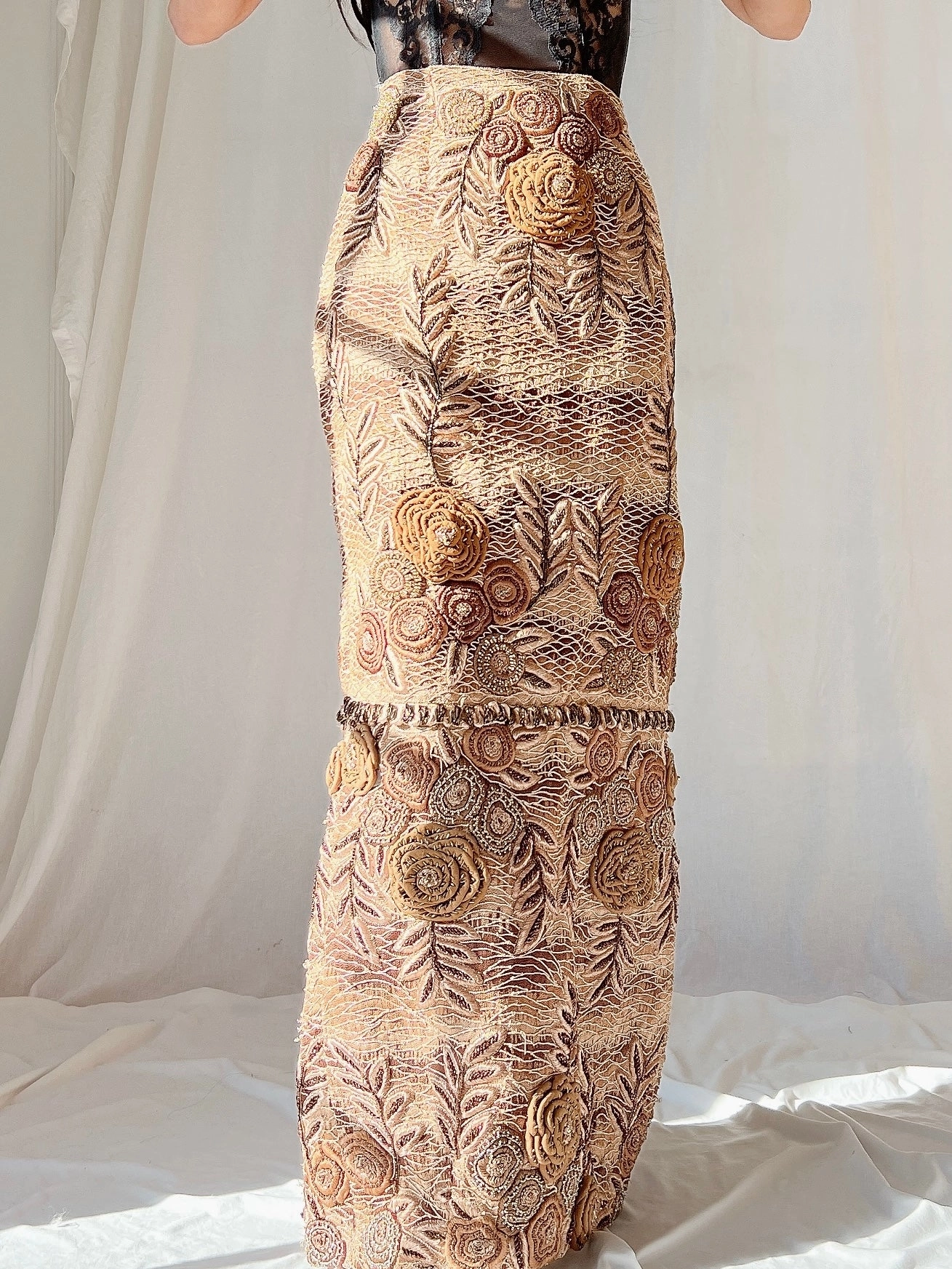 Vintage Italian Metallic Embroidered Skirt - M