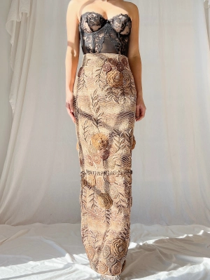Vintage Italian Metallic Embroidered Skirt - M