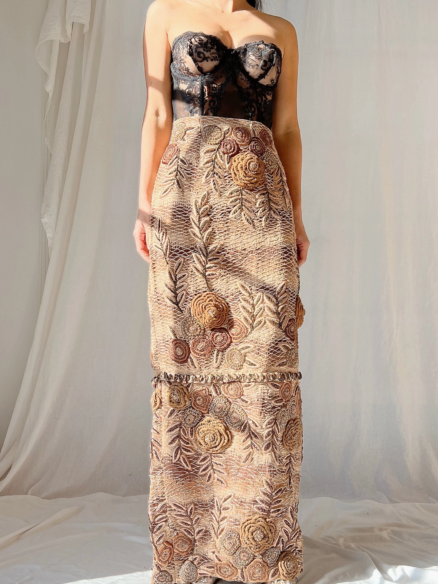 Vintage Italian Metallic Embroidered Skirt - M