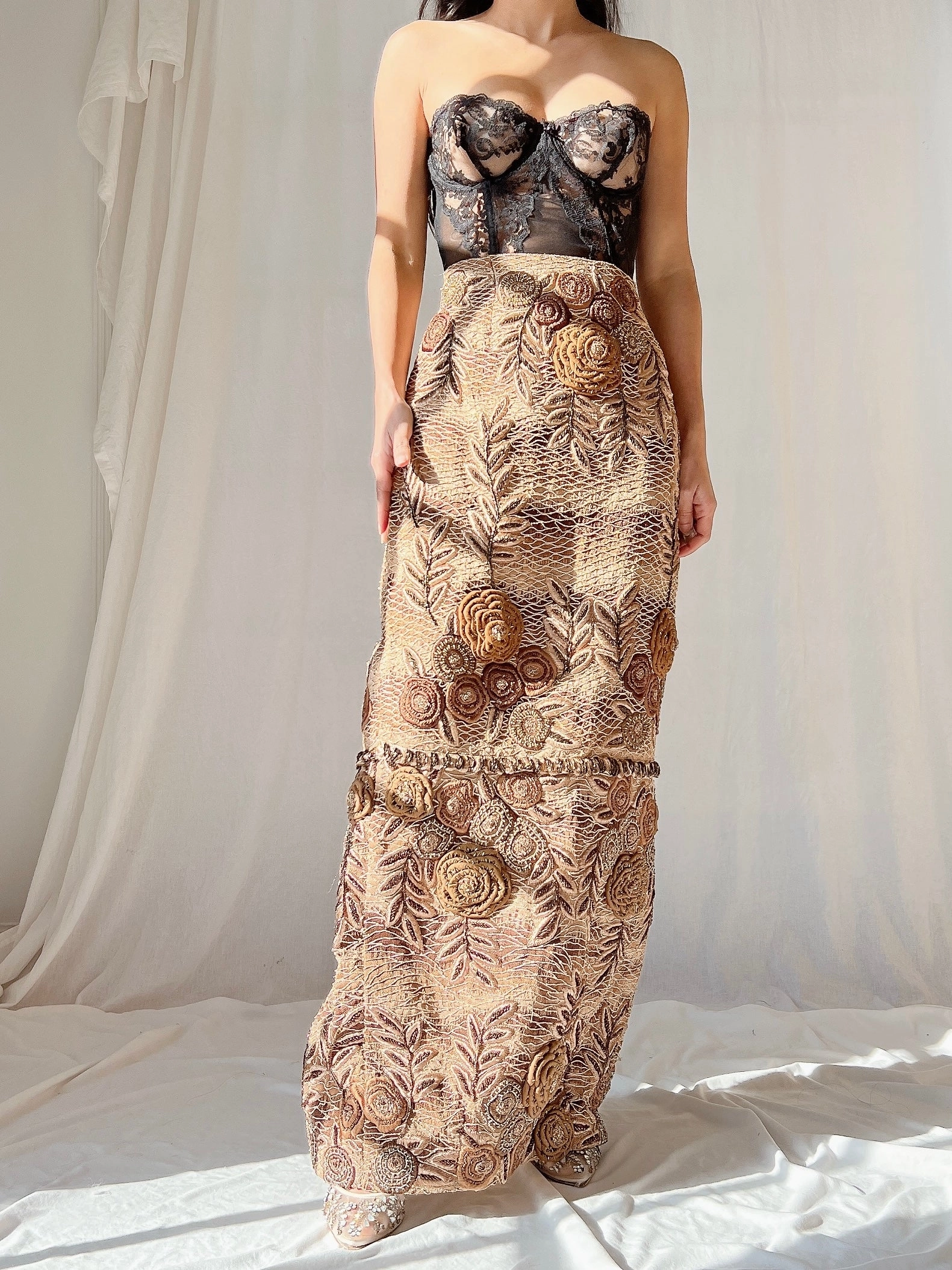 Vintage Italian Metallic Embroidered Skirt - M