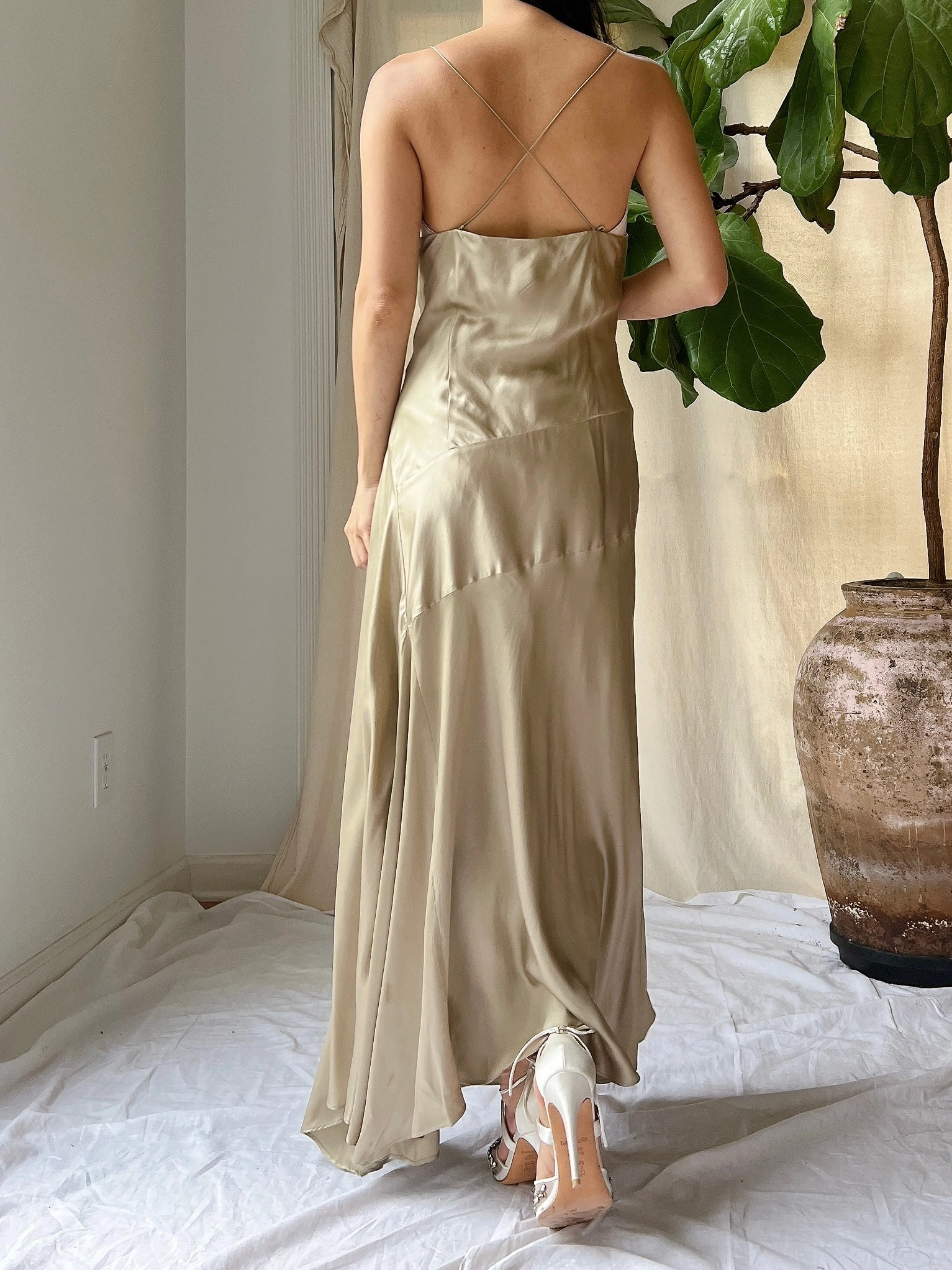 Vintage Light Brown Silk Bias Gown - M/L