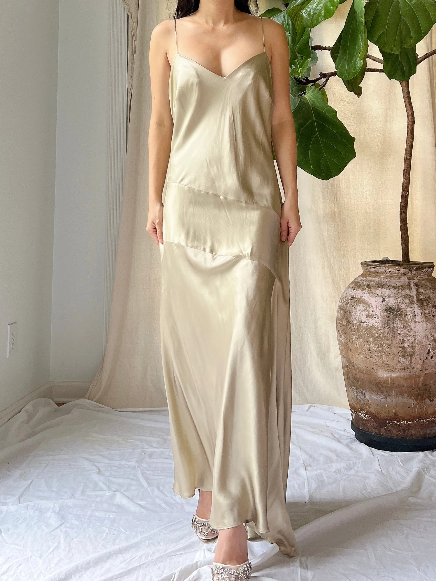 Vintage Light Brown Silk Bias Gown - M/L