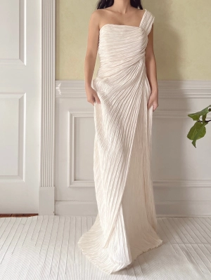 Vintage Mary McFadden Mushroom Pleated Gown - L