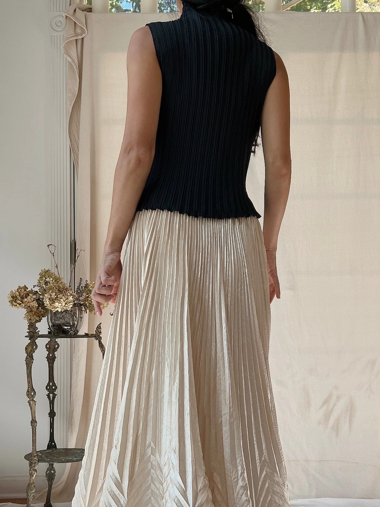 Vintage Micro-Pleated Mock Neck Top - S-M