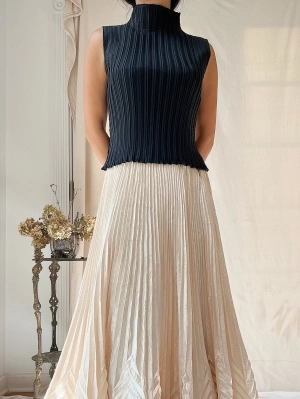 Vintage Micro-Pleated Mock Neck Top - S-M