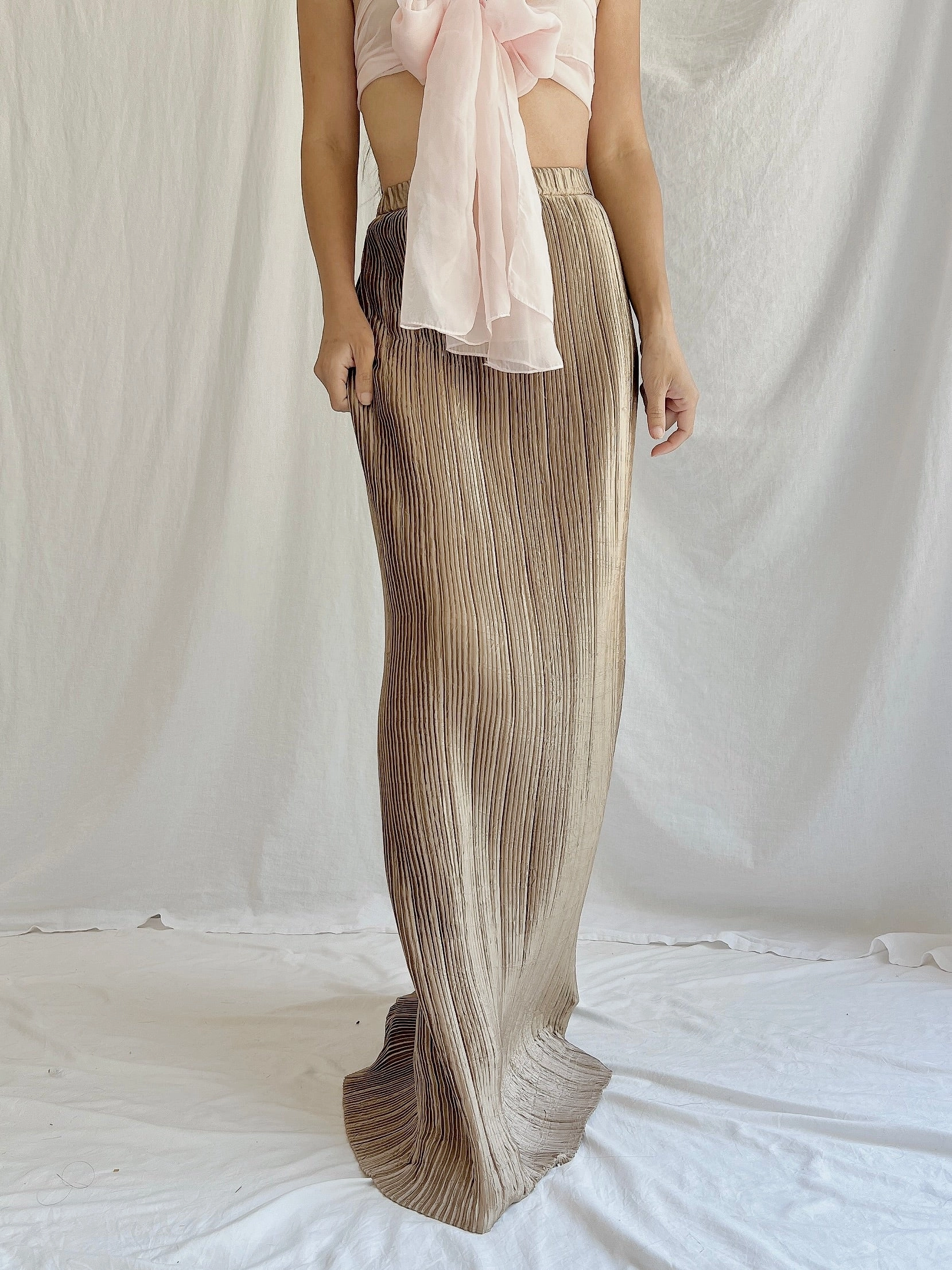 Vintage Micropleated Taupe Skirt - M/L