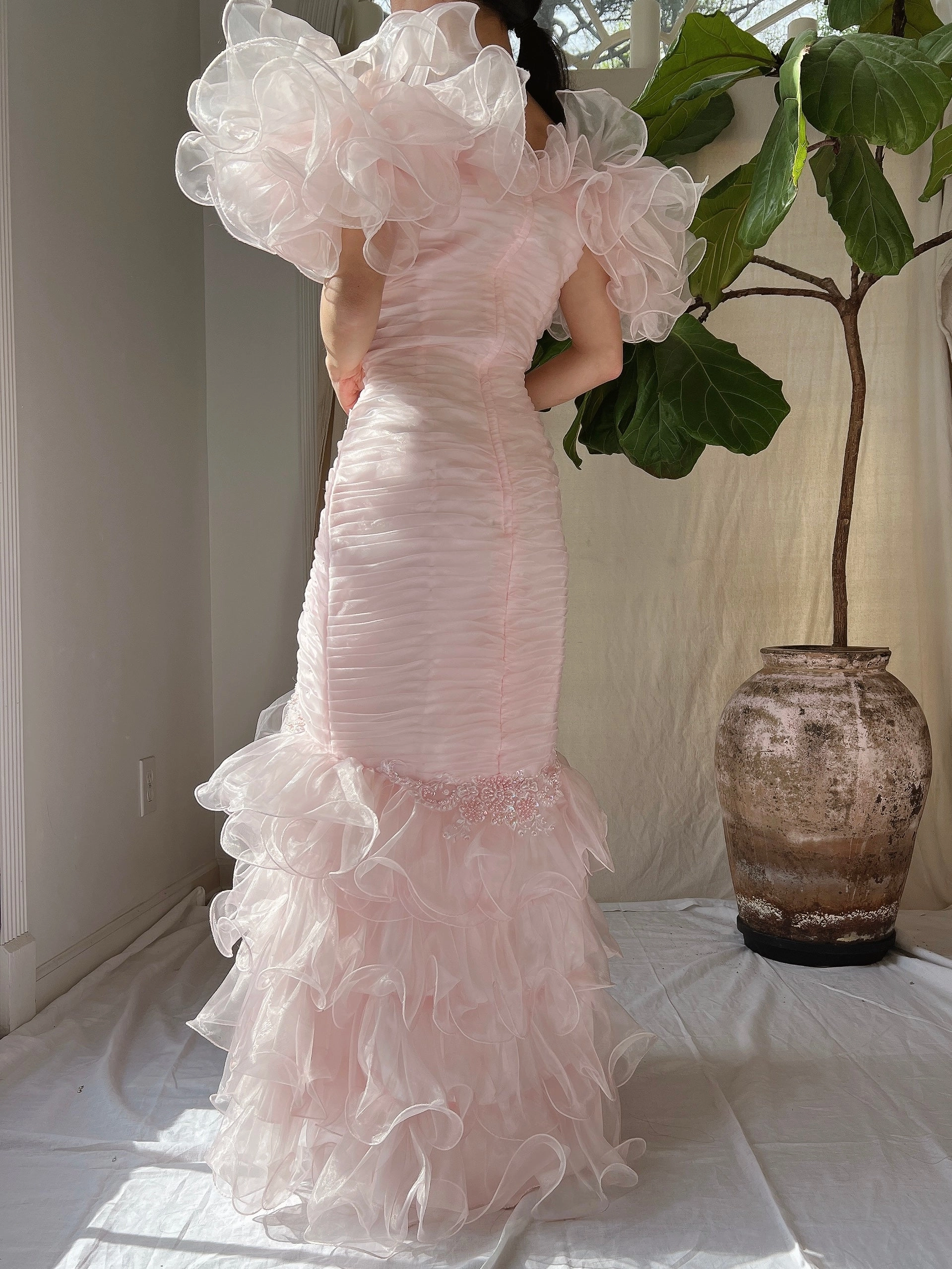 Vintage Pink Ruffle Dress - S