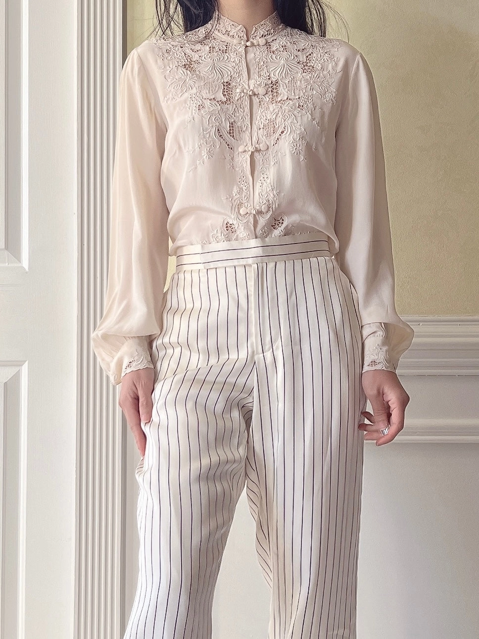 Vintage Silk Embroidered Cutout Top - S/M