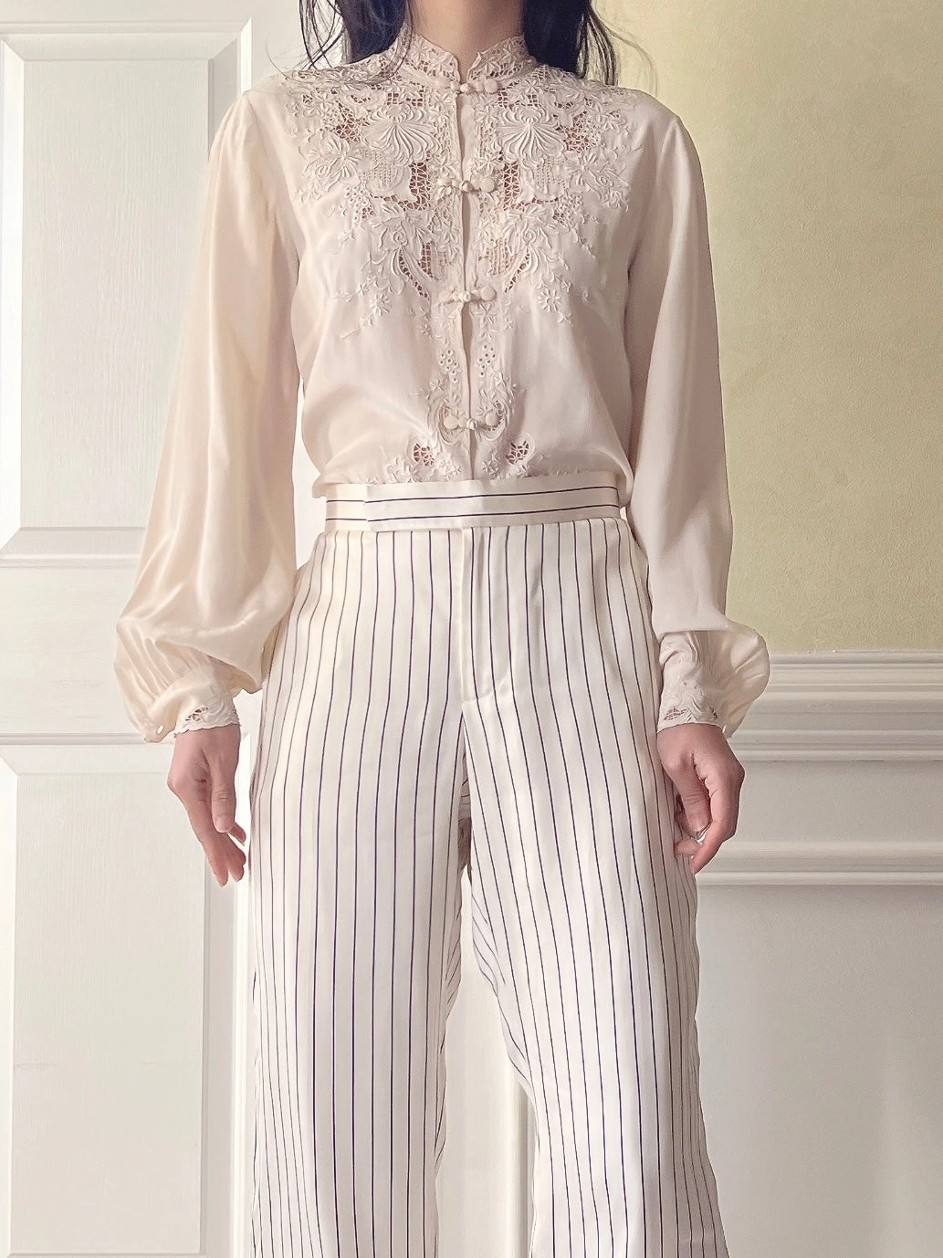 Vintage Silk Embroidered Cutout Top - S/M