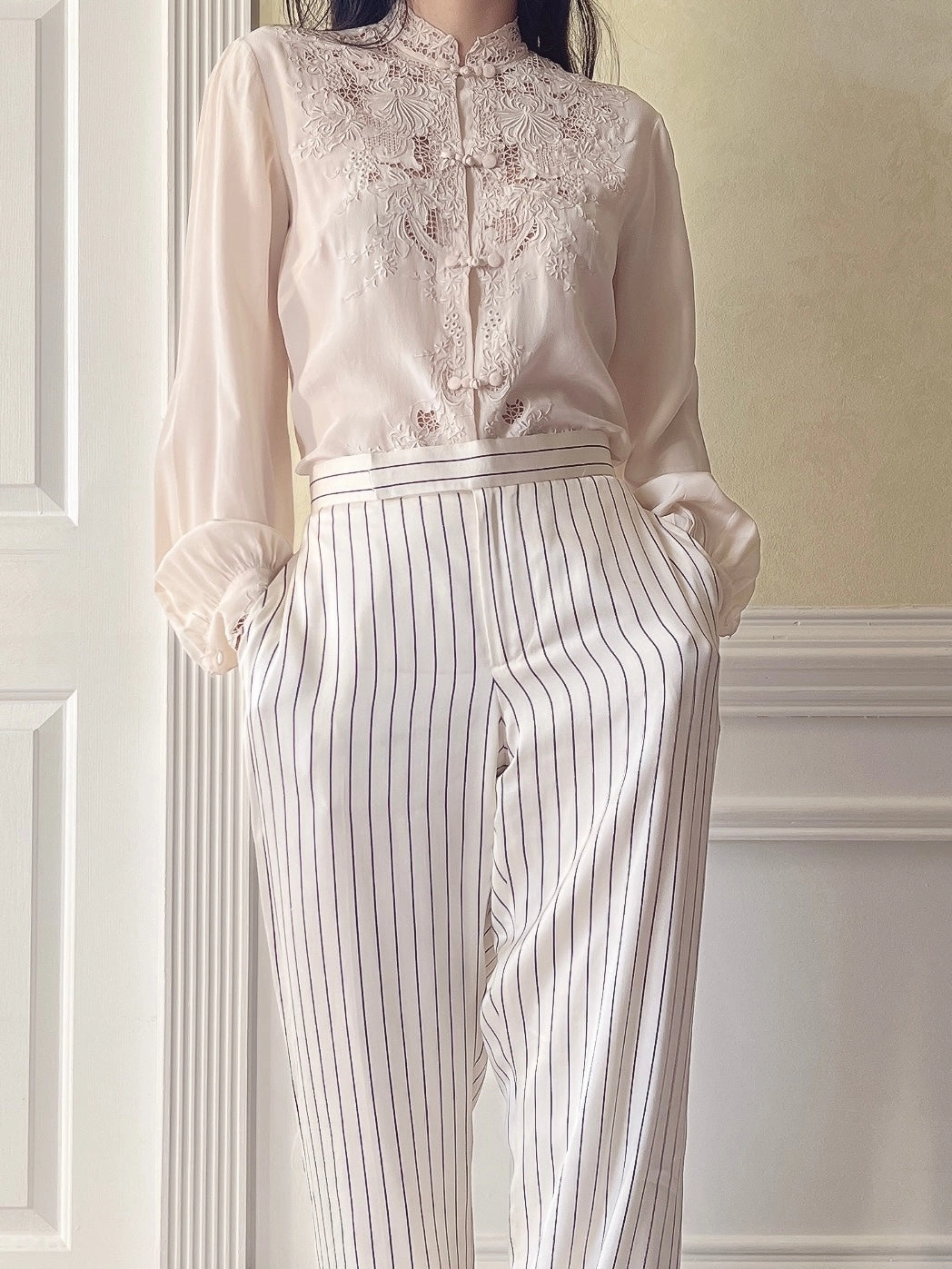 Vintage Silk Embroidered Cutout Top - S/M
