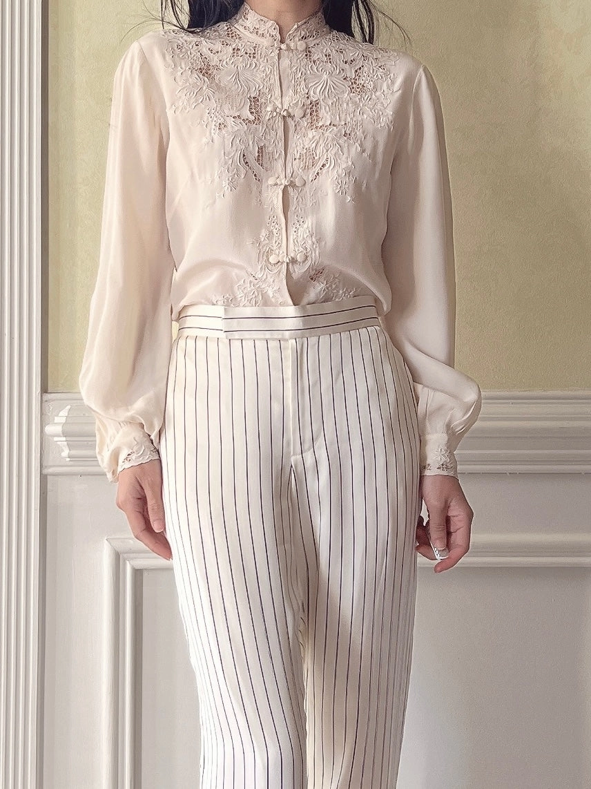 Vintage Silk Embroidered Cutout Top - S/M