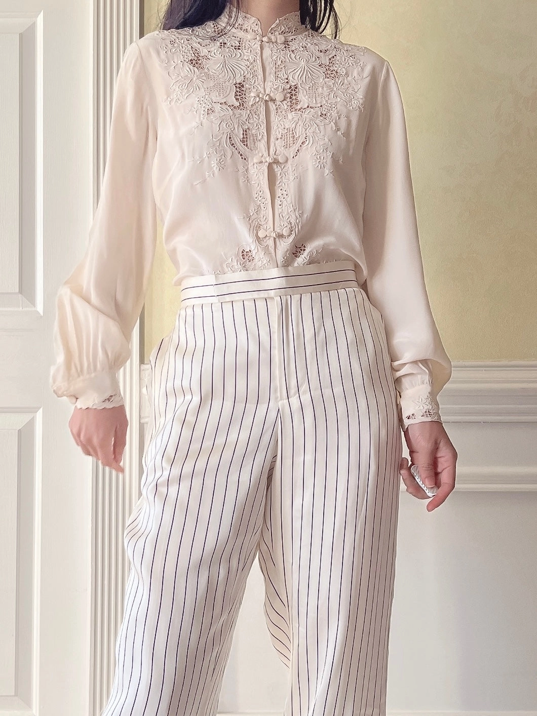 Vintage Silk Embroidered Cutout Top - S/M