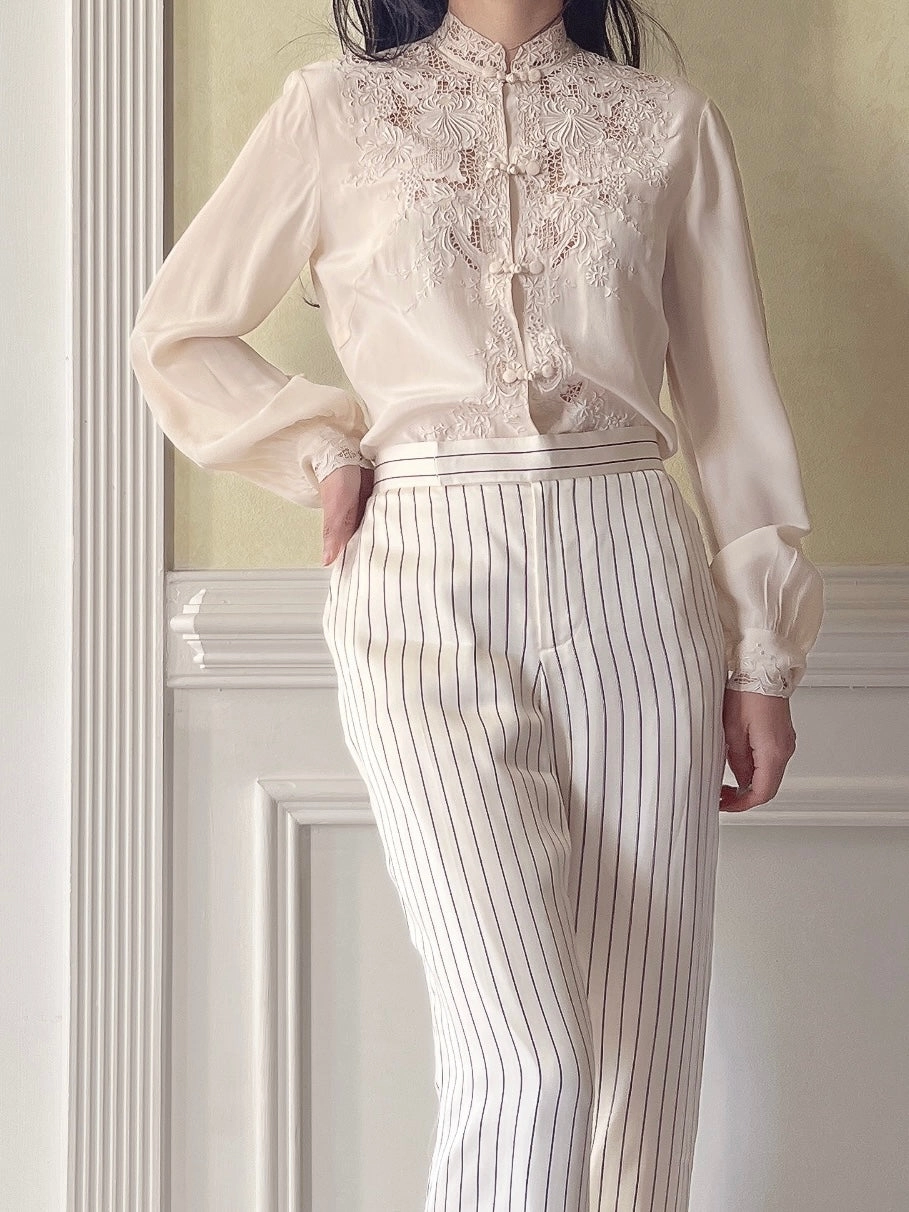 Vintage Silk Embroidered Cutout Top - S/M