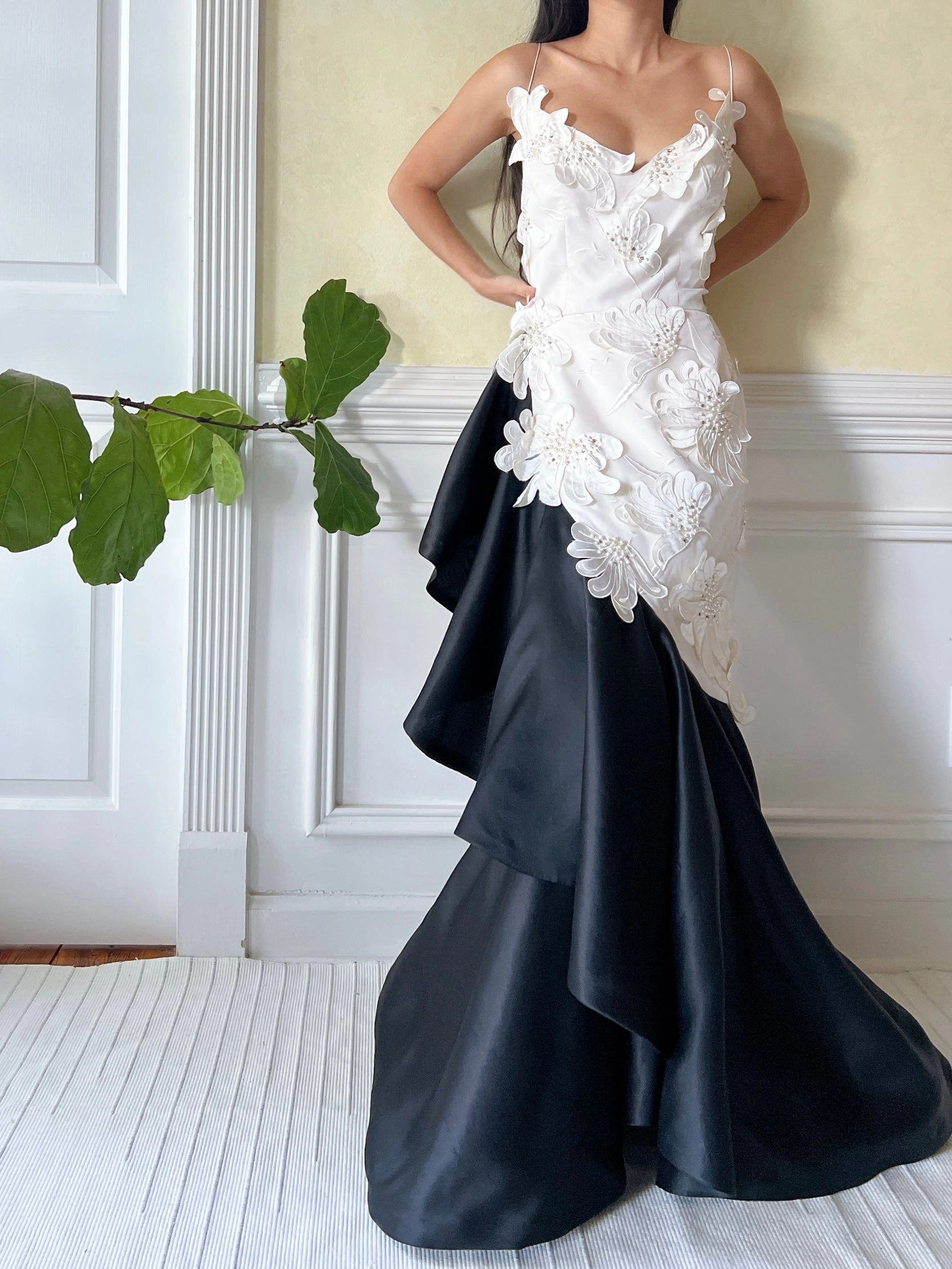 Vintage Silk Organza 3D Appliqué Gown - S