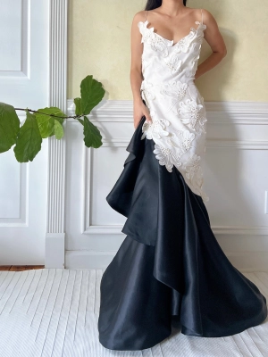 Vintage Silk Organza 3D Appliqué Gown - S