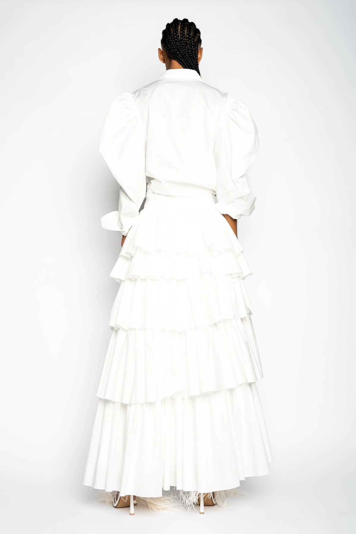 WHITE BALLOON SLEEVE SHIRT