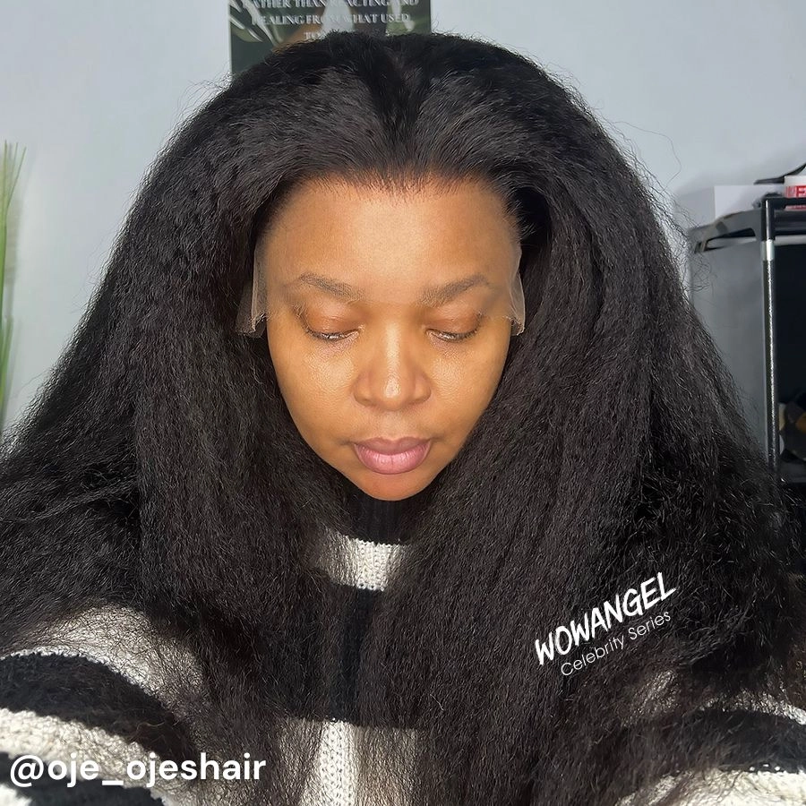 WOWANGEL 13X6 Skinlike Real HD Lace Front Wig Kinky Straight Glueless Wig