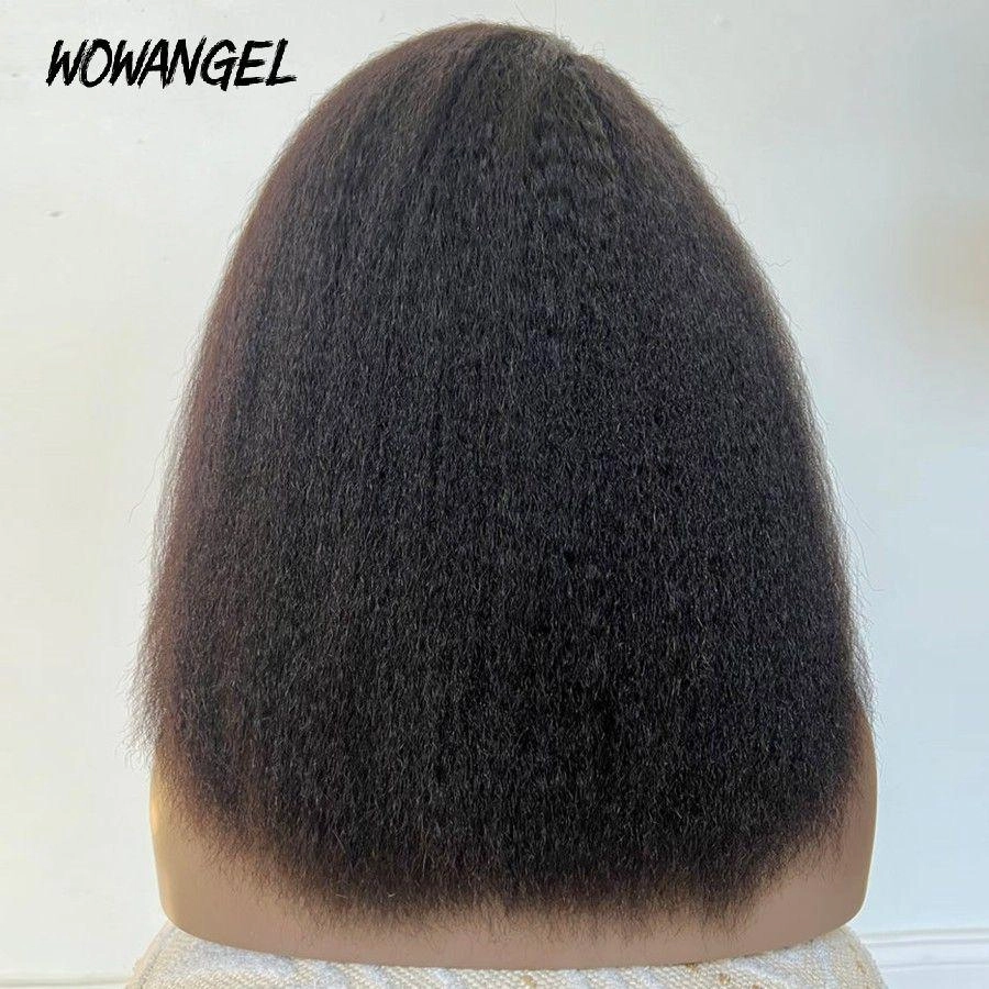 WOWANGEL 4C Edges Wig Skinlike Real HD 13x6 Kinky Straight BOB With Curly Baby Hair