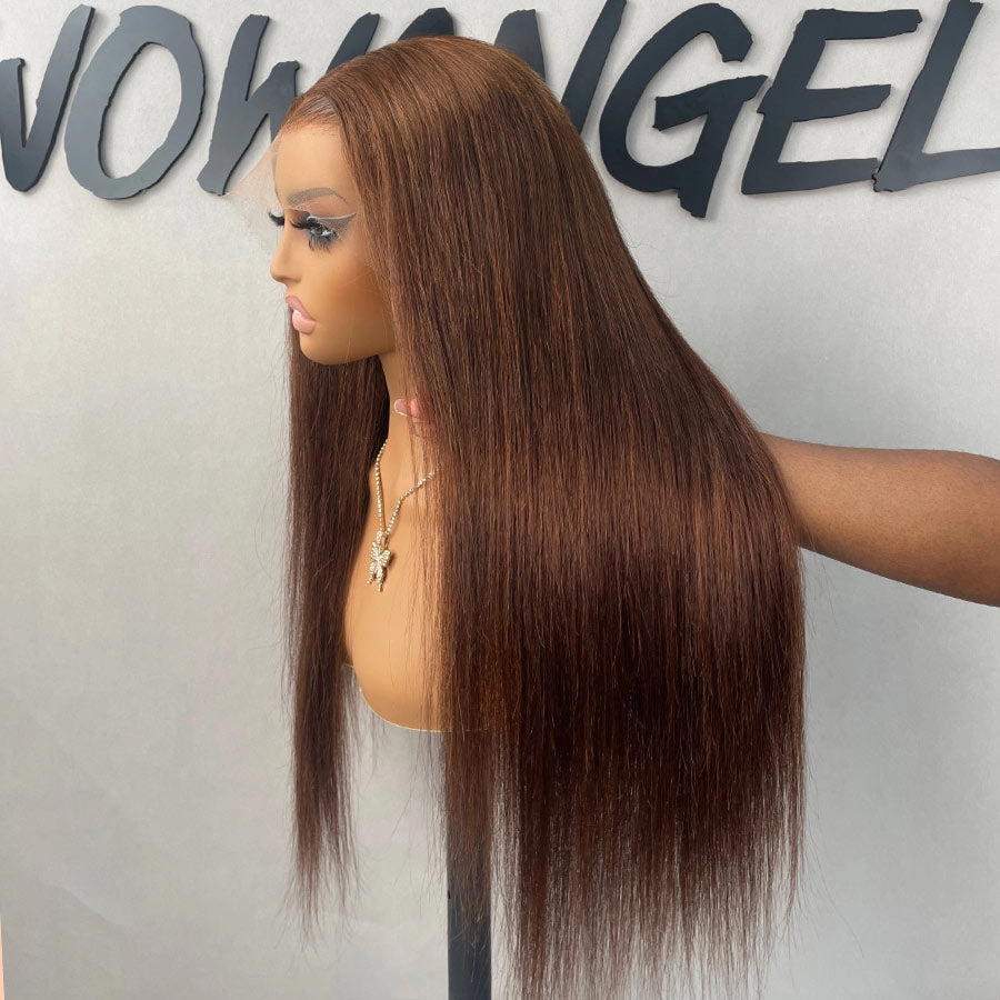 WOWANGEL Chestnut Brown Color 13X6 Skinlike Real HD Lace Front Wigs