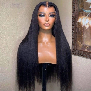 WOWANGEL Coarse Yaki Straight 13X6 Skinlike Real HD Lace Front Wig Nature Hairline