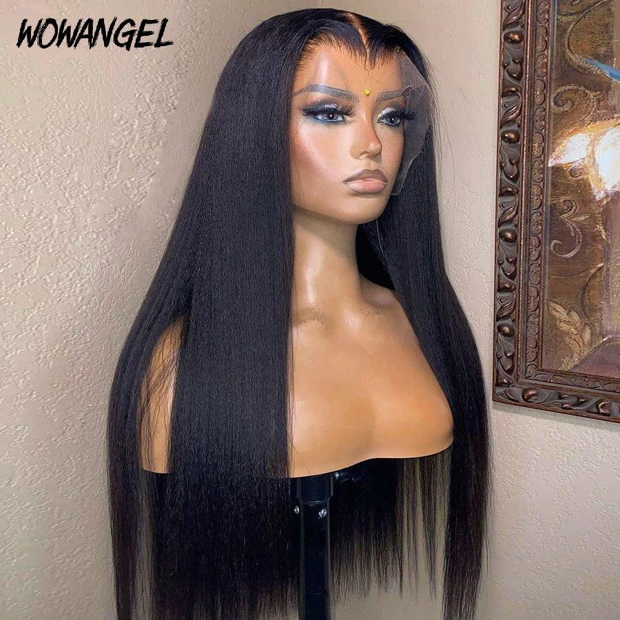 WOWANGEL Coarse Yaki Straight 13X6 Skinlike Real HD Lace Front Wig Nature Hairline