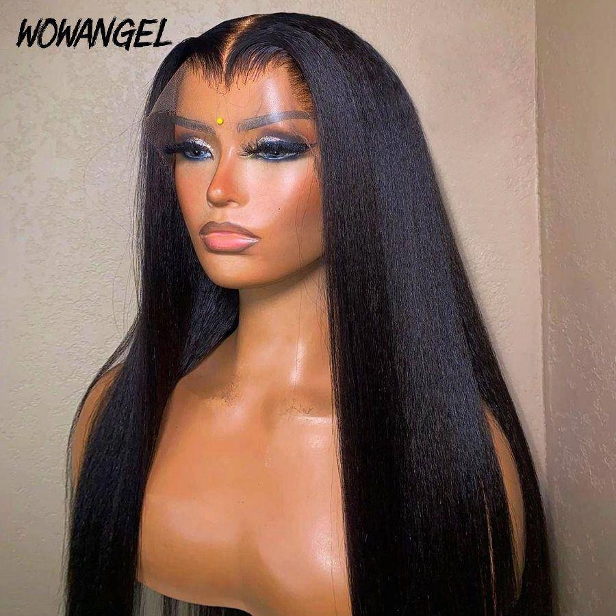 WOWANGEL Coarse Yaki Straight 13X6 Skinlike Real HD Lace Front Wig Nature Hairline