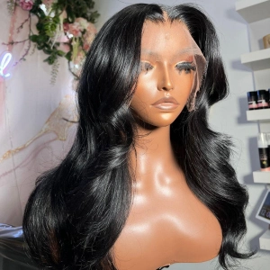 WOWANGEL Jet Black 13X6 Skinlike Real HD Lace Front Wigs Body Wave