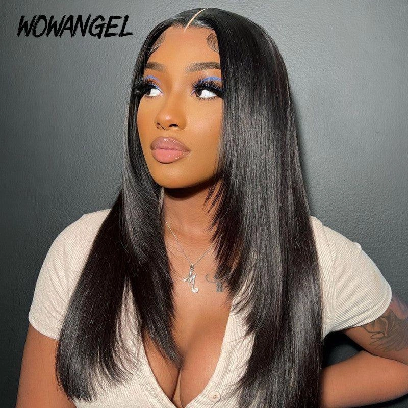 WOWANGEL Layered Cut Skinlike Real HD Lace Frontal Wig 13x4 Straight Glueless Wig