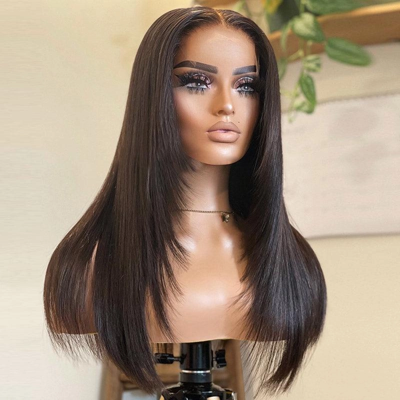 WOWANGEL Layered Cut Skinlike Real HD Lace Frontal Wig 13x4 Straight Glueless Wig
