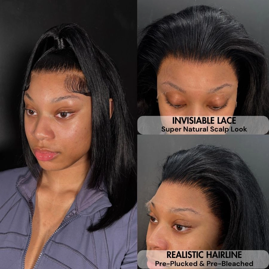 WOWANGEL Short Bob Wig 13x6 Straight Skinlike Real HD Lace Front Wig